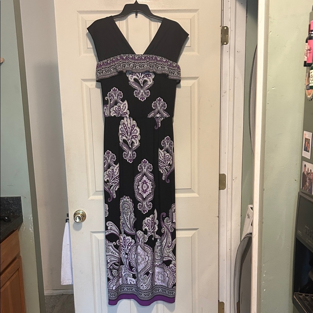 White House Black Market V-Neck Maxi Dress Size Small Black Purple